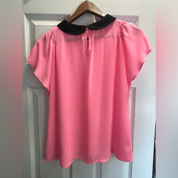 CeCe Hot Pink Black Doll Collar Short Sleeve Blouse - Picture 9 of 11